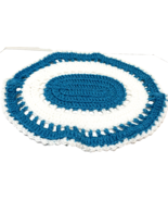 Vintage Handmade Crocheted Oval Table Centerpiece Placemat Blue White 18... - $29.50 CAD