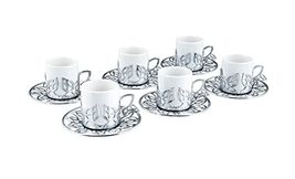 LaModaHome Leaf Designed Espresso Coffee Cups with Saucers Set of 6, Porcelain T - £43.14 GBP