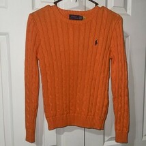 Polo Ralph Lauren Womens Cable Knit ORANGE Sweater NAVY Pony SZ XS NEW $128 - $2,332.60 MXN