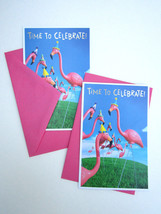 Pink Flamingo (2) Funny Birthday Cards W/ (2) Pink ENV American Greeting... - $6.92