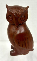 Vintage Signed Hand Carved Folk Art Wood Owl Figurine Statue 5 1/8" Tall - $28.22