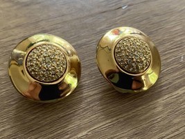 Swarovski Gold Tone White Crystal Glass Round Clip On Earrings Classy Fo... - $29.69