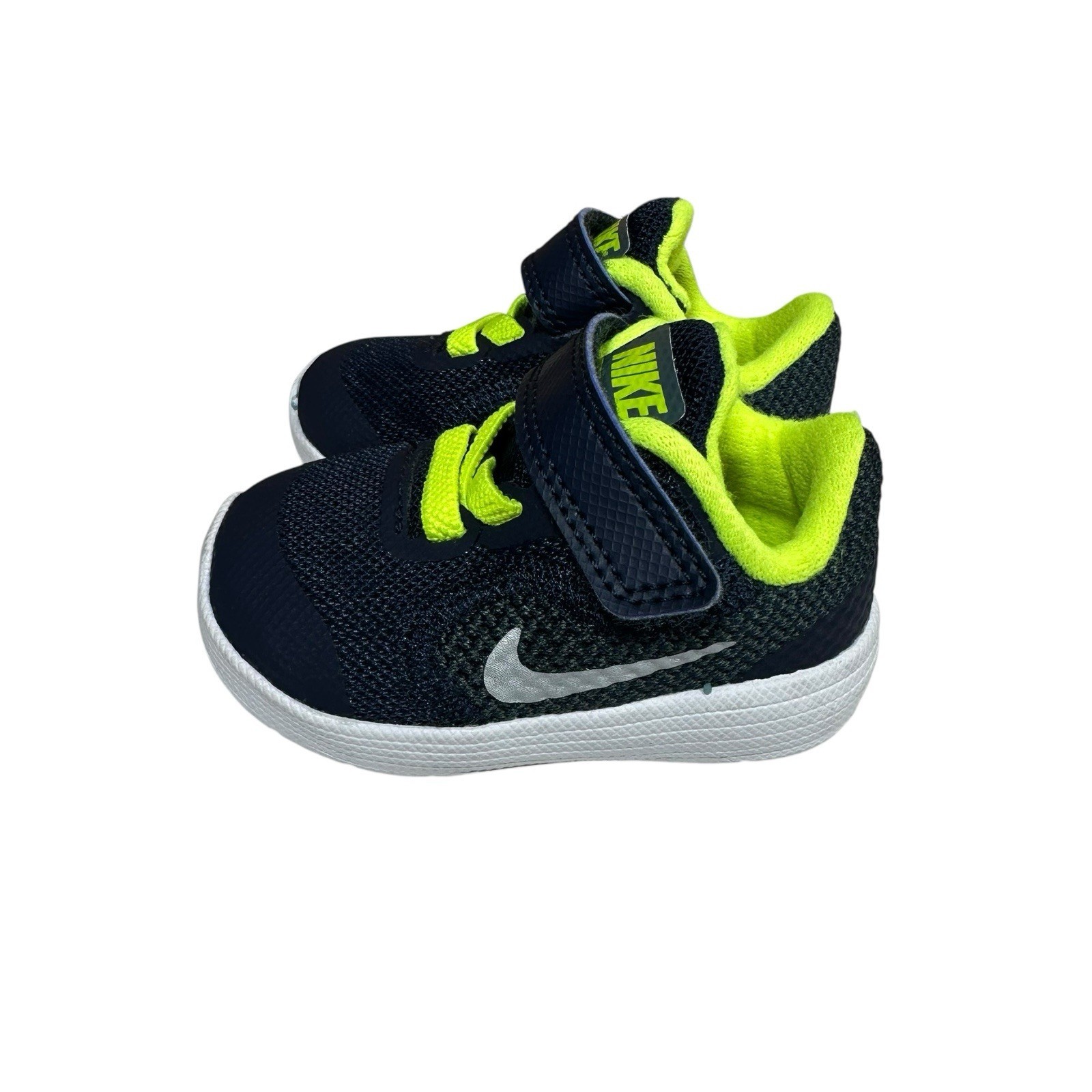 Nike Revolution 3 Baby Boys Sneakers Athletic Shoes Navy Blue Neon Yellow Sz 2C Item image 3