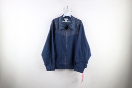 Deadstock Vtg 90s Streetwear Womens 2X Sequined Star Stretch Denim Bomber Jacket - £47.44 GBP