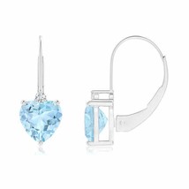 ANGARA Natural Aquamarine Heart Earrings with Diamond in 14K Gold (AAA, 6mm) - £678.92 GBP