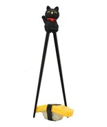 Cute Black Maneki Neko Cat Reusable Training Chopsticks Set With Silicon... - £7.02 GBP