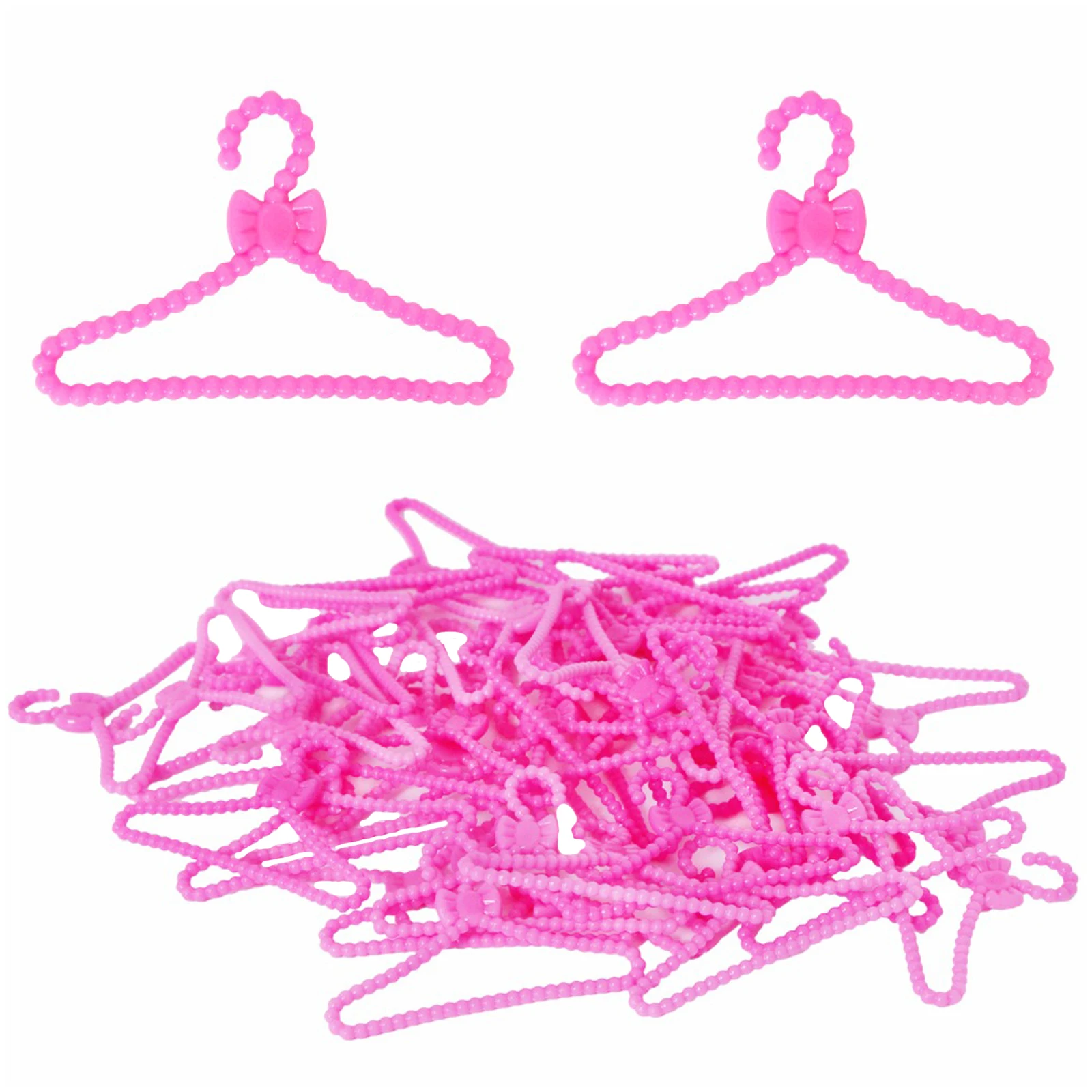 20 Pcs / Lot Mini Doll Accessories Pink Plastic Bowknot Hangers for Barbie Doll - £7.28 GBP