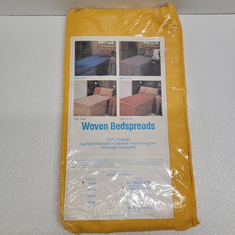 Vintage Encee Twin Size Woven Bedspread Yellow 76&quot; x 108&quot; NOS - $41.99