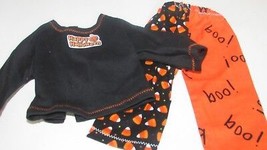 18&quot; doll clothes handmade pajama outfit black Halloween top candy corn b... - $10.39