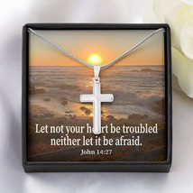 Scripture Card Let Not Your Heart Be Troubled John 14:27 Cross Card Necklace w  - £37.92 GBP+