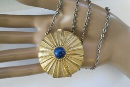 VTG Estee Lauder Glace Pendant Solid Perfume Parfum Blue Cab Necklace Compact - £17.30 GBP