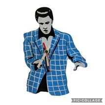 Elvis Presley &quot;King Of Rock &amp; Roll&quot; Blue Plaid Suit Wall Clock Wall Décor *AS IS - £15.67 GBP