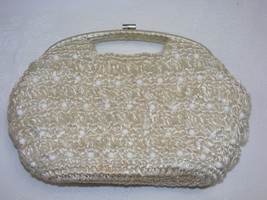 Vintage Original Sarne Clutch Purse Handbag White Woven Raffia &amp; Beads J... - $601.48 MXN