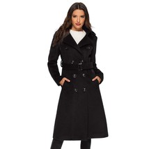 Womens Wool Coat Double Breasted Pea Coat Winter Long Trench Coat With B... - $203.99