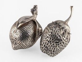 Lot of Two Silverplate Fruit Paperweights Lemon and Strawberry - £266.55 GBP