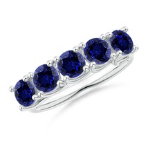 Angara Lab-Grown 2.25 Ct Half Eternity 5-Stone Blue Sapphire Band in Silver - £409.91 GBP