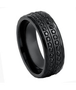 Tungsten Ring Double Row Black IP w/ Black CZ Eternity –7mm  Band Weddin... - €33,07 EUR+