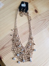 Paparazzi Long Necklace & Earring set(new)GOLD W/ CLEAR GEMS 242 - $7.61