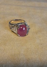 Beautiful ruby cabochon and cz stones, fashion ring - £38.36 GBP