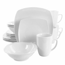 Elama Bishop 16 Piece Soft Square Porcelain Dinnerware Set In White - £99.13 GBP