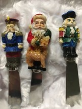 Three Christmas Cheese Dip Butter Spreaders Santa With Rudolf And  Nutcr... - $9.49