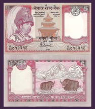 Nepal P53c, 5 Rupee, King Gyanendra, Taleju temple / yaks in Himalaya UNC $3 C V - £1.32 GBP