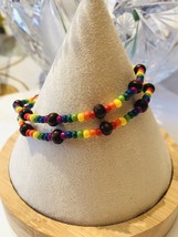 Rainbow Elastic Bracelet Set Stretchy Boho Wooden Beaded NWOT - £10.79 GBP