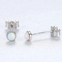 Mini Sterling Silver Opal Stud Earrings Simple And Fresh Round Opal Women&#39;s Ear- - £13.58 GBP