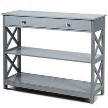 Console Table 3-Tier with Drawer and Storage Shelves-Gray - Color: Gray - £107.65 GBP