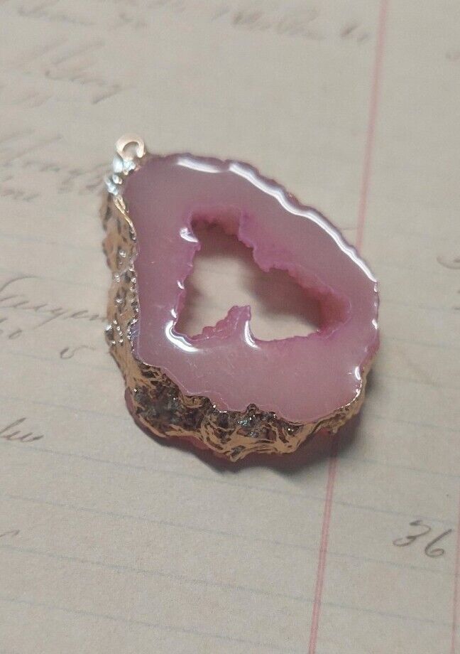 Primary image for Druzy Teardrop Charm Gold Edging Faux Geode Glitter Pendant 51mm Pink
