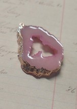 Druzy Teardrop Charm Gold Edging Faux Geode Glitter Pendant 51mm Pink - £3.40 GBP
