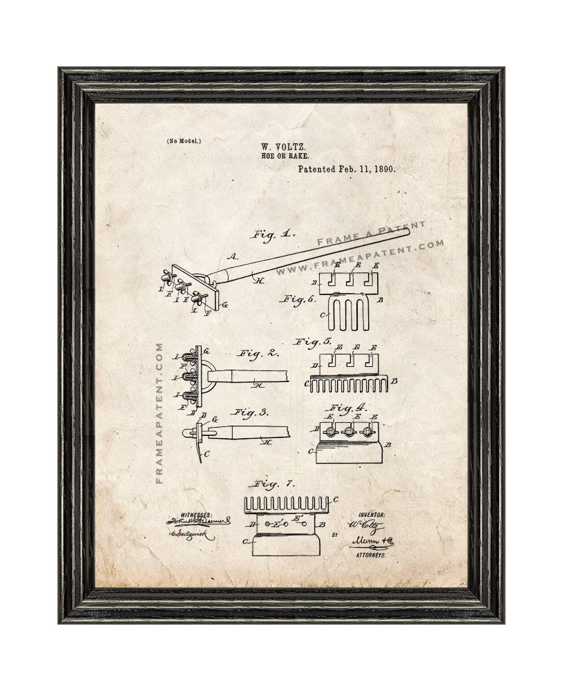 Rake Patent Print Old Look with Black Wood Frame - £20.06 GBP - £88.43 GBP