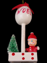 Vtg Wooden Santa Claus Noel Balloon Tree Hand Painted Christmas Ornament - £7.60 GBP