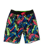 American Eagle Black Board Shorts Swim Trunks Mens Bright Tropical Leaf ... - $24.74
