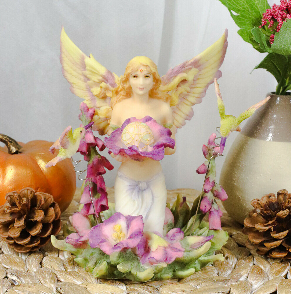Ebros Jody Bergsma Faith Fairy Purple Flower with Hummingbirds Statue 5.... - $22.99