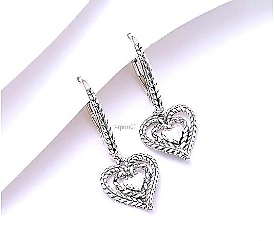 John Hardy JAI Symbols of Love Double Heart Hoop Sterling Silver Earring... - $177.88