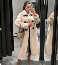 ZARA NEW BNWT. ECRU FAUX SHEARLING TOGGLES LONG COAT WARM. 8372/235 - $2,541.12 MXN