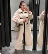 ZARA NEW 2024. ECRU FAUX SHEARLING TOGGLES LONG COAT WARM. 8372/235 - $139.99