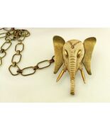 Designer RAZZA Tan ELEPHANT Head 70s GT Pendant Necklace Belt; Trunk Up ... - $120.95
