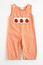 NEW Boutique Pumpkin Baby Boys Smocked Gingham Overall Romper Jumpsuit - £13.38 GBP