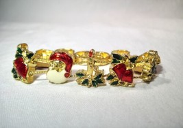 Gold Tone Enameled Christmas Holiday Themed Bracelet K444 - £30.53 GBP