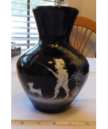 1971 Westmoreland Black Glass Mary Gregory Shepherd Boy Vase Vintage 7 1... - £36.57 GBP