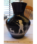 1971 Westmoreland Black Glass Mary Gregory Shepherd Boy Vase Vintage 7 1... - £36.42 GBP