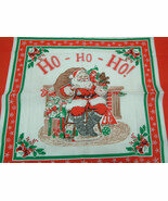 Vintage 2 large Ho Ho Ho santa handkerchief napkins fabric squares holid... - $24.70