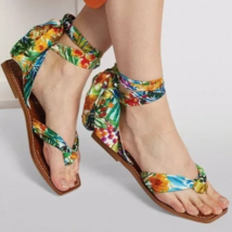Christian Louboutin NILOOFAR Floral Silk Tie Scarf Flat Thong Sandals - ... - $299.99