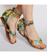 Christian Louboutin NILOOFAR Floral Silk Tie Scarf Flat Thong Sandals - ... - $299.99