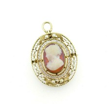 14k Yellow Gold Victorian Stone Cameo and Pearl Pin Pendant (#J5011) - £275.97 GBP