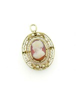 14k Yellow Gold Victorian Stone Cameo and Pearl Pin Pendant (#J5011) - £272.56 GBP