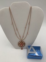 Avon Peach Paradise Medallion Necklace NIB 16” Long Adjustable - $12.30