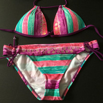 Arizona Two Piece Bathing Suit Bikini Top Size M Bottom Size L Striped - $16.62